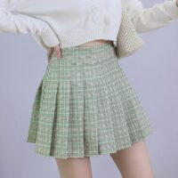 Koreansk hög midja rutig mini kjol koreansk kawaii
