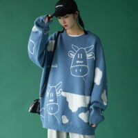 Sweter w kształcie krowy Kawaii niebieski kawaii