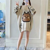 Sweter w stylu Harajuku z nadrukiem kota Kawaii rysunkowy kot