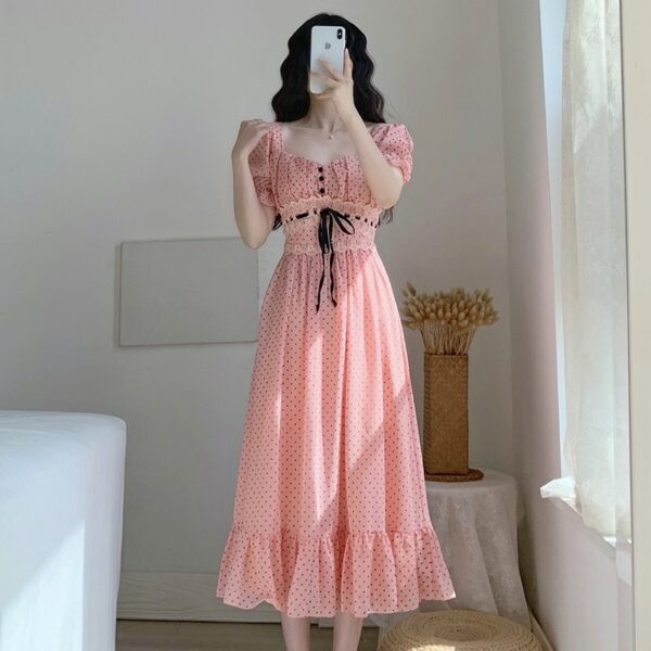 Vintage Summer Dot Midi Dress Midi Dress kawaii