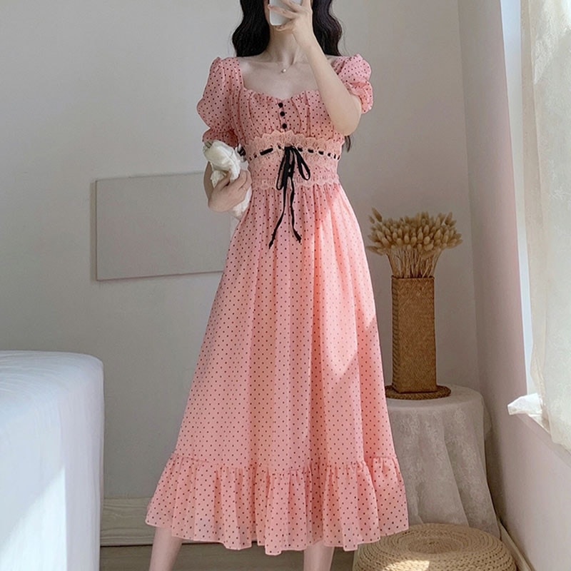 Vintage Summer Dot Midi Dress