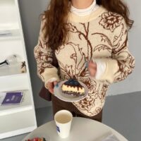 레트로 오넥 코리안 스웨터 한국어 귀엽다