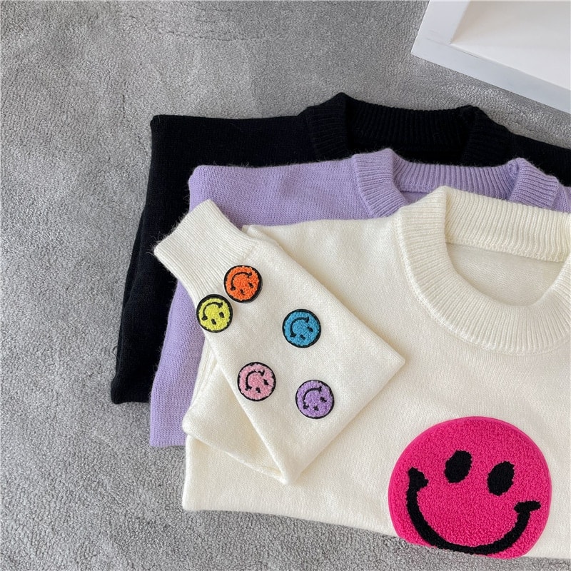 Kawaii Purple Smile Sweater