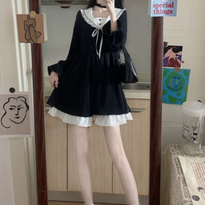 Jesienna czarna sukienka Lolita Kokardka, kawaii