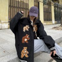 Linda chaqueta de béisbol con oso Chaqueta de béisbol kawaii