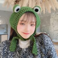Chapeau de grenouille tricoté mignon Kawaii Bonnet bonnet kawaii