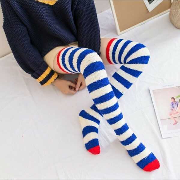 Fuzzy Striped Thigh Highs Socks Cute kawaii