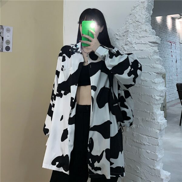 Korean Style Milky Cow Print Blouse Cow kawaii