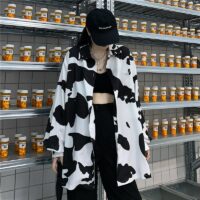 Blusa com estampa de vaca leitosa estilo coreano Vaca kawaii