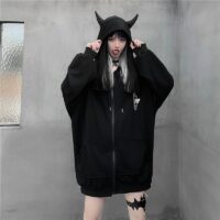 Sudadera con capucha gótica de cuerno de diablo negro diablo kawaii