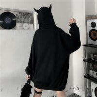 Gotische zwarte duivelshoorn hoodie Duivel kawaii