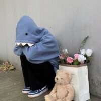 Bluzy z kapturem Kawaii Shark śmieszne kawaii