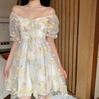 Kawaii francuska sukienka w kwiaty wróżki Sukienka wróżki kawaii