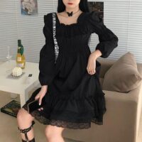 Vestido gótico de encaje negro Vestido negro kawaii