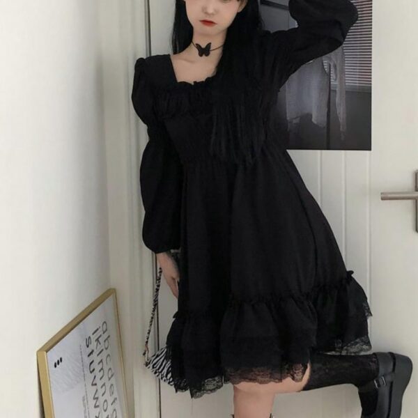 Black Lace Gothic Dress Black Dress kawaii