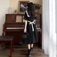 Kawaii czarna letnia sukienka z kokardką Kawaii Lolity