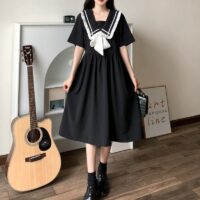 Kawaii Schwarzes Sommerschleifenkleid Kawaii-Lolita