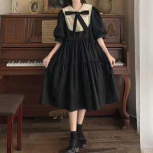 Elegant Vintage Puff Sleeve Dress Elegant kawaii