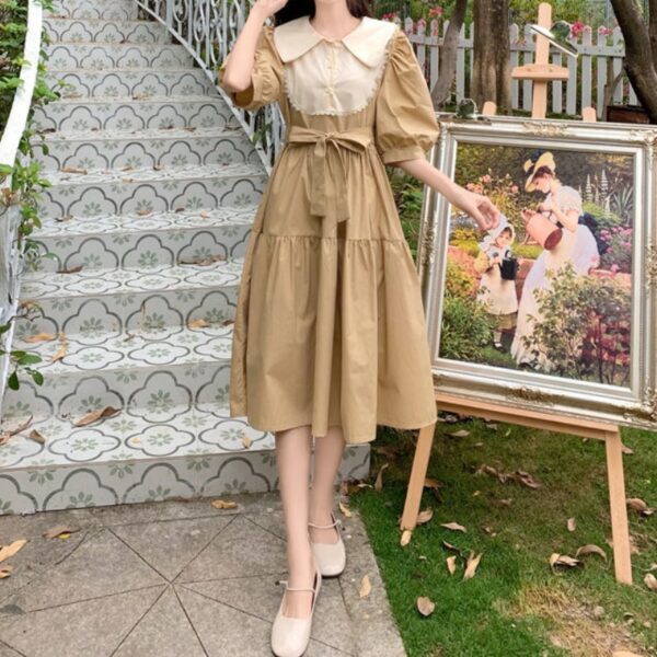 Elegant Vintage Puff Sleeve Dress Elegant kawaii