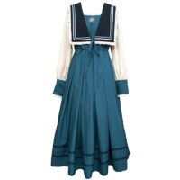 Elegante vintage marineblauwe jurk met kraag Elegante kawaii