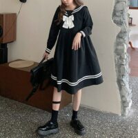 Urocza sukienka z marynarskim kołnierzykiem Lolita Jk kawaii