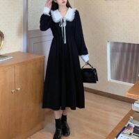 Vintage svart söt lång klänning Lång klänning kawaii