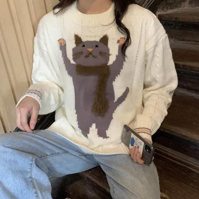 Harajuku Cute Cat Printed Sweater