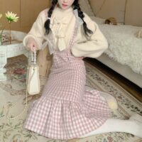 Japońska sukienka w kratę Kawaii Kawaii japońskie