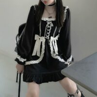 Japansk svart Lolita klänning japansk kawaii