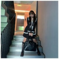 Japońska czarna sukienka Lolita Kawaii japońskie
