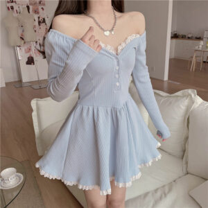 Kawaii Lolita Blue Knitted Dress Knitted Dress kawaii