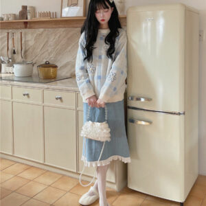 Kawaii Y2k blå spets delad kjol Fairy Skirts kawaii