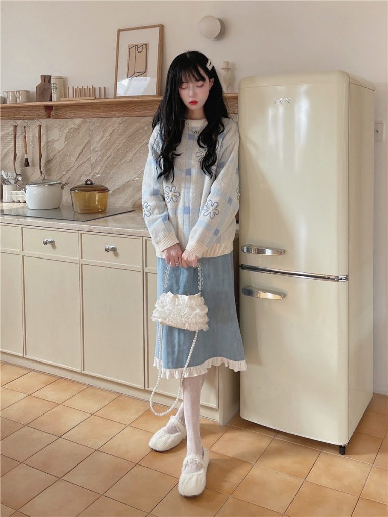 Kawaii Y2k Blue Lace Split Skirt