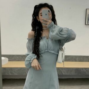 فستان كوري طويل الأكمام فستان الجنية kawaii