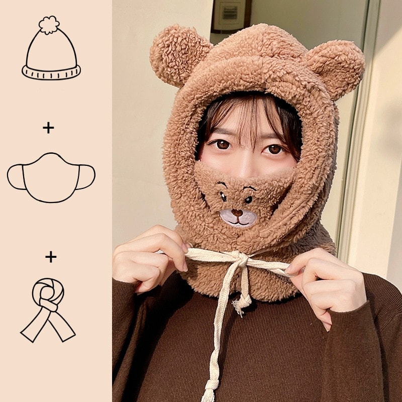 Kawaii Cartoon Bear Mask Hat Set