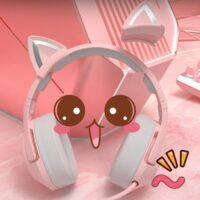 Kawaii różowy zestaw słuchawkowy z uszami kota Śliczne kawaii