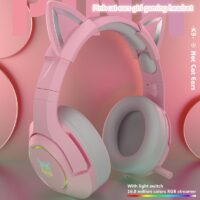 Fone de ouvido com orelhas de gato rosa Kawaii Kawaii fofo