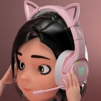 Kawaii różowy zestaw słuchawkowy z uszami kota Śliczne kawaii
