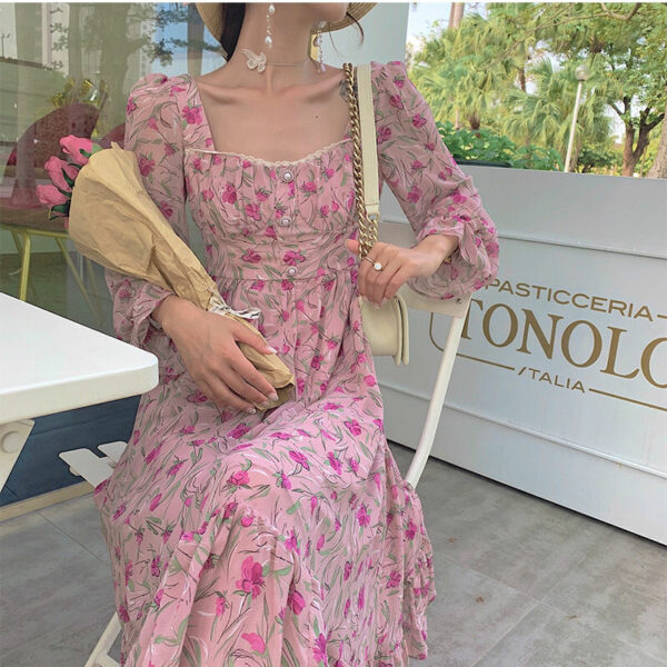 Pink Elegant Sweet Floral Dress Chiffon kawaii