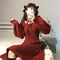 Robe tricotée rouge douce Kawaii Kawaii japonais