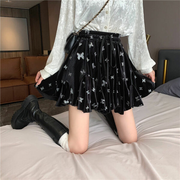 Black Velvet Y2K Mini Skirts Butterfly kawaii