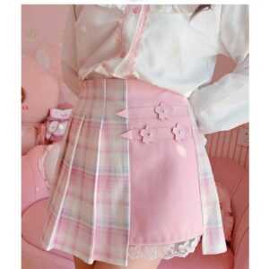 Kawaii School Girl Mini spódniczka w kratę z wysokim stanem Mini spódniczka w kratę kawaii