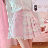 Minifalda a cuadros de cintura alta de colegiala Kawaii Minifalda a cuadros kawaii