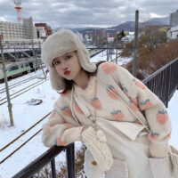 Sweter z dzianiny w kolorze Harajuku w kolorze truskawkowym Kawaii Harajuku