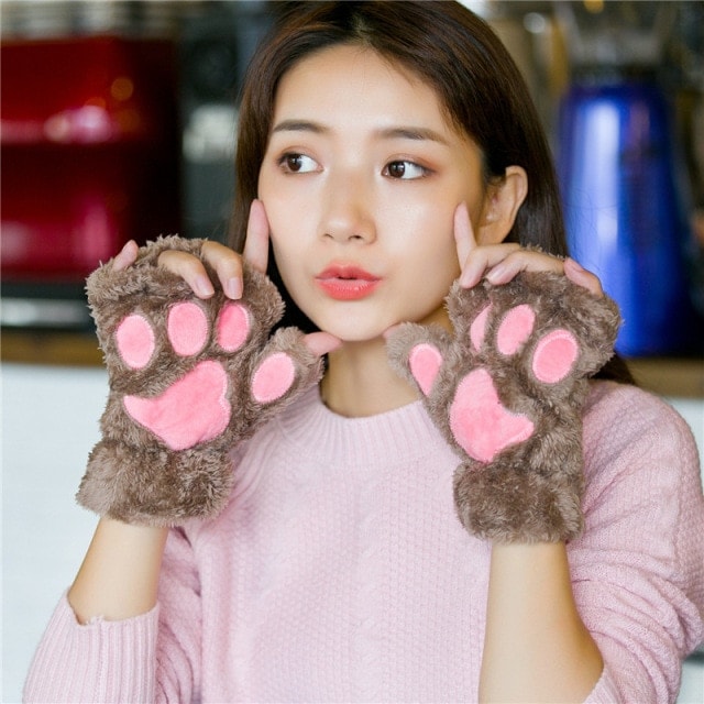 Kawaii Plush Cat Paw Gloves
