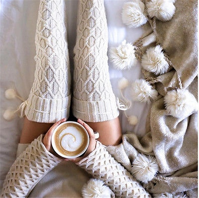 Cute Knit Cable High Stockings