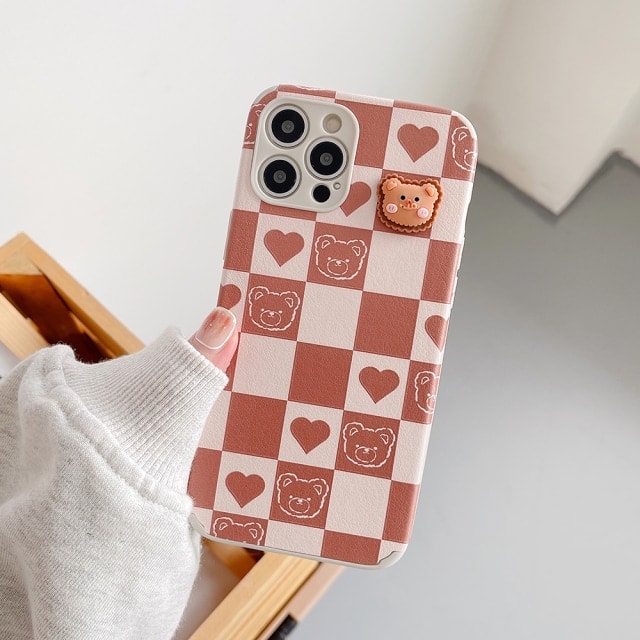 Kawaii Pink 3D Cartoon Bear iPhone Case