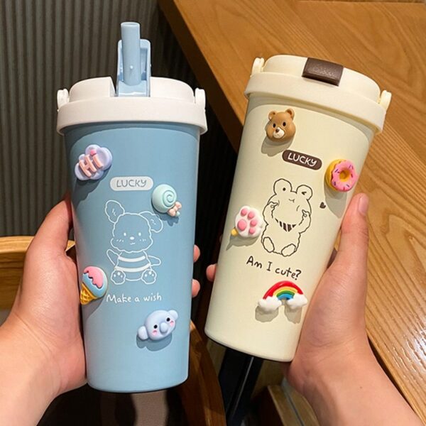 Kawaii Solid Color Cartoon Thermo Water Bottle 500ml Coffee Cup kawaii