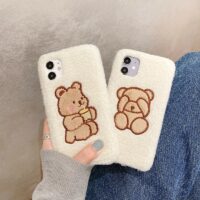 Urocze etui na iPhone'a z pluszowym misiem-jagnięciną niedźwiedź kawaii