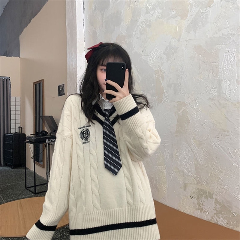 Cute Korean Student Uniforms White Sweater